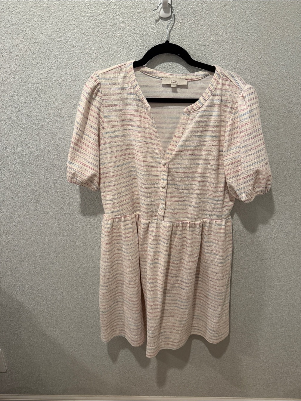 LOFT Red White & Blue Striped Puff Sleeve Mini Dress